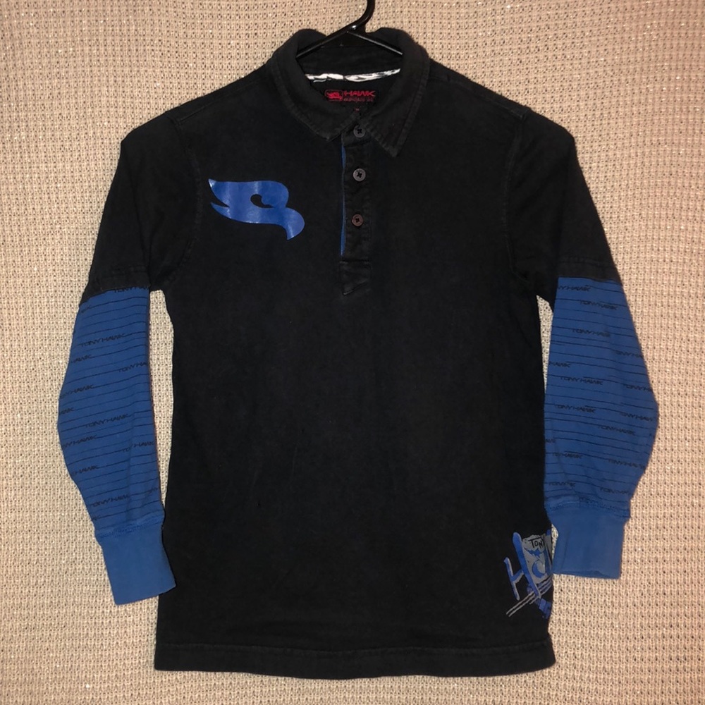 Black/Blue tony hawk long sleeve polo